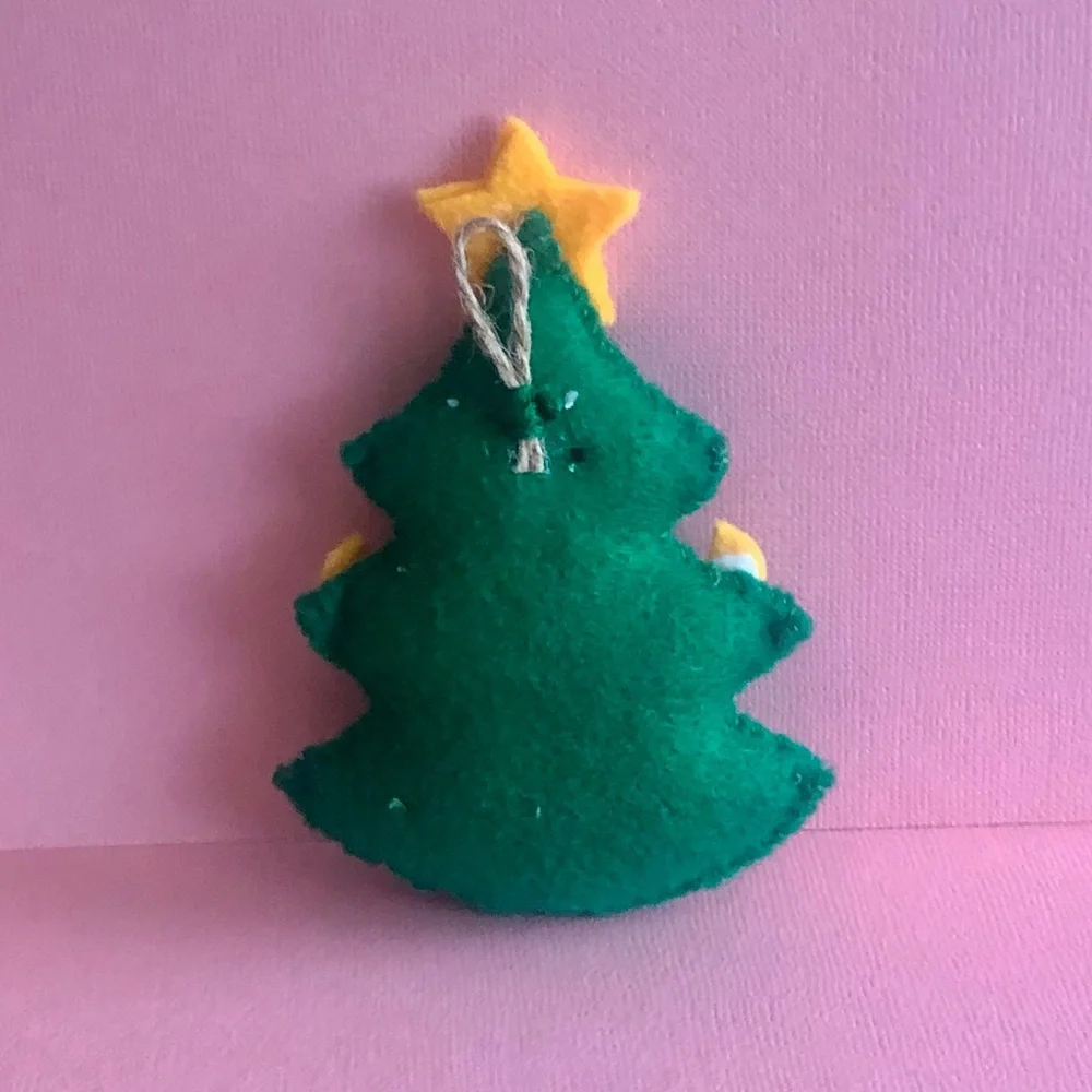 Christmas Tree Ornament Hand-Sewn Felt Anthropomorphic Green whimsy